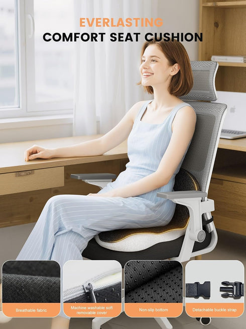 QEGOON Tailbone Office Chair Seat Cushion for Long Sitting Workers - L-Shaped Ergonomic Memory Foam with Support