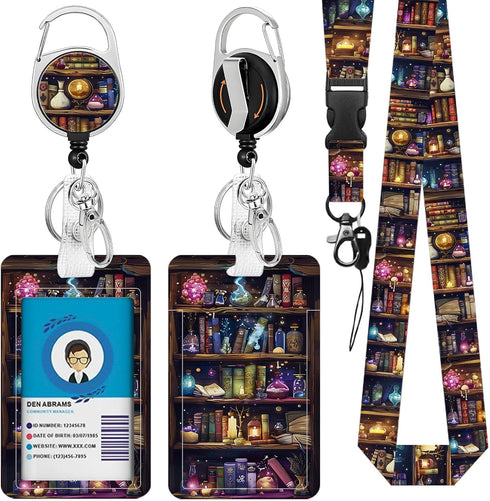 Book Lover Gifts for Women, Reading Lanyards for ID Badge, Bookshelf ID