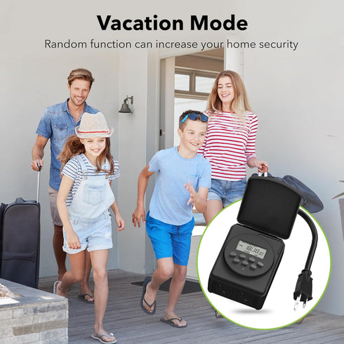 BN-LINK 7 Day Heavy Duty Digital Outdoor Timer, Dual Outlet, Weatherproof, Accurate for Lamps, Ponds, Christmas Lights