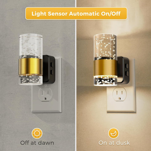 2 Pack, Dimmable 3 Night Lights Plug into Wall Night Light with Dusk-to-Dawn Light Sensor, Soft White/Cool White/Amber