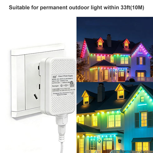 2 24V 1A 24W 33ft10m Class Power Supply for Permanent Outdoor Lights, Outdoor Power Adapter, LED Transformer