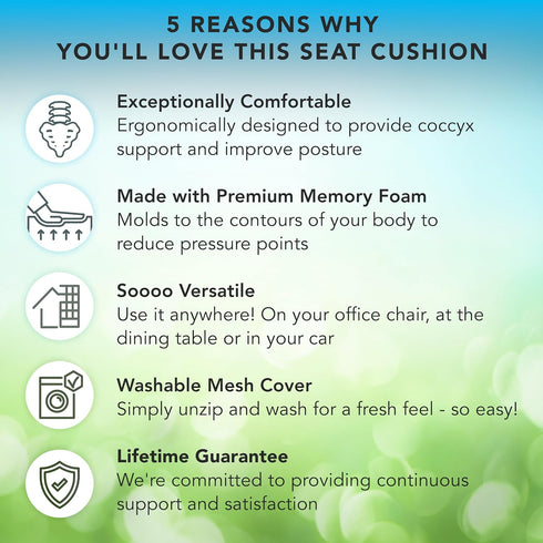 Tailbone Mount-It! Office Seat Cushion, Premium Comfort Chair Lumbar Support, Memory Foam, Gel Filling, Ergonomic