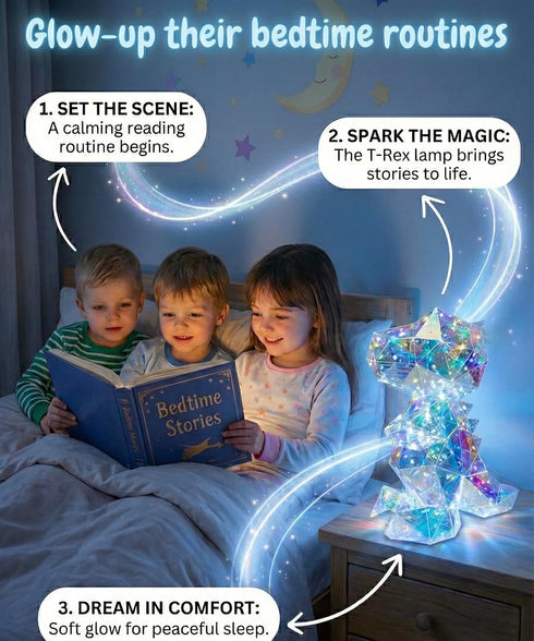 Aladdinas LED Dinosaur T-Rex Night Light, Holographic Iridescent Design, Nursery Decor Display Box with Ribbon (T-REX