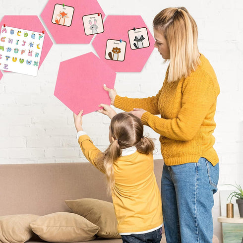 Hexagon Felt Cork Board Tiles, 6 PCS Self Adhesive Bulletin Boards, Wall Decor Stickers Set for Office Home School