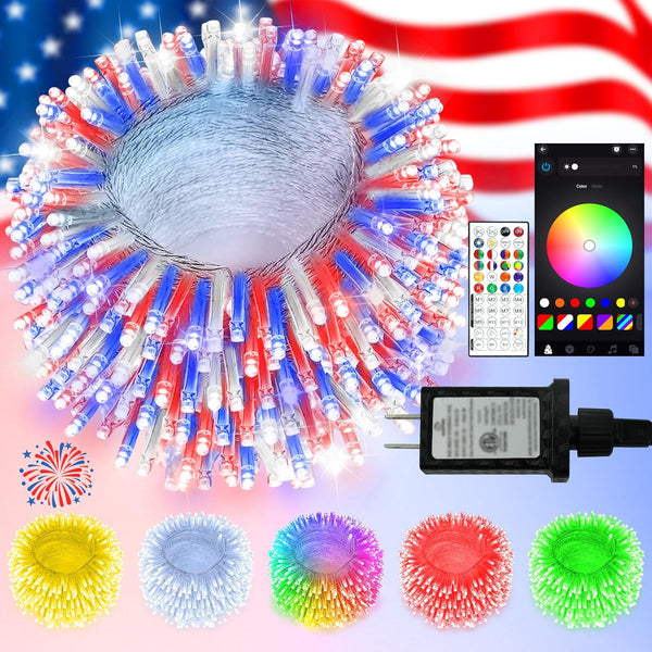 2025 New 88FT 240LED Smart Color Changing 4th of July String Lights