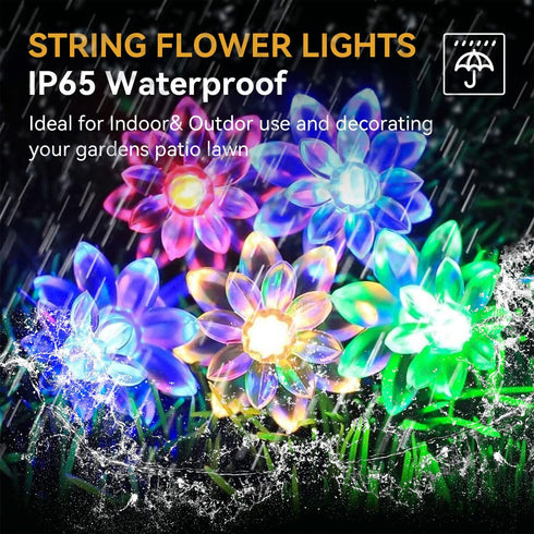 50 ITICdecor Solar Flower String Lights Outdoor Waterproof LED Solar String Lights for Outside Decorative for Garden