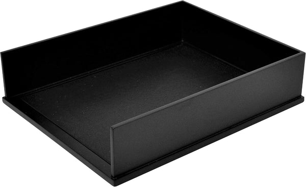 Victor 1142-5 Midnight Black Front Load Letter Tray, Matte Black with Faux Leather Tray Pad