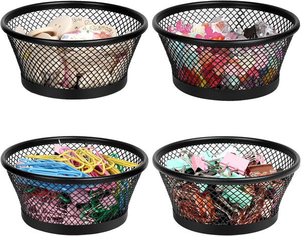 Paper Clip Holder for Desk, Mesh Paperclip Holders, Metal Paper Clip Dispenser Organizer, Black 4 Pack