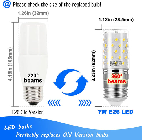 E26 60 Bulbs, E26 7W Bulbs 750lm, 4000k E26 Bulbs, Non-Dimmable, 4Pack Heifymi watt Replacement Led Candelabra Led