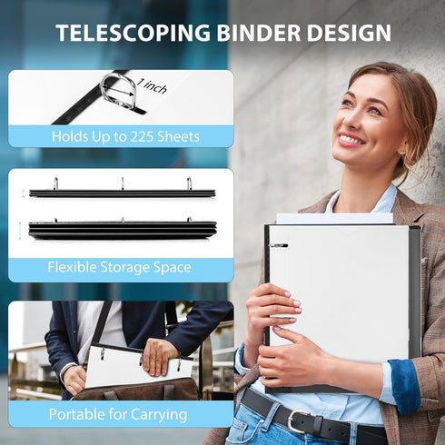WOT I Telescoping 3 Ring Binder, 1 Inch, 1PC - White, Flexible Binder with Expandable Spine