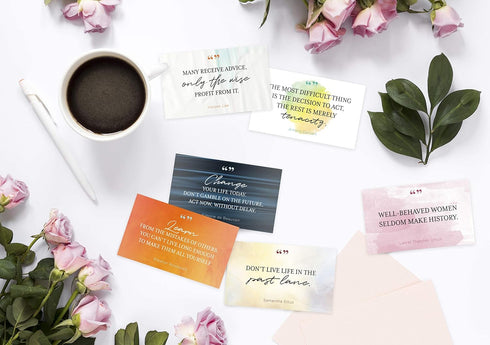FOCUS AND ZEAL Note Cards About Powerful Women, Motivational Educational Card Set of 30, 3 x 5 Inch