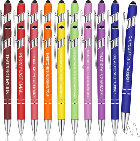 Snarky Office Pens - Funny Insulting Ballpoint Pens with Macaron Touch Stylus, Black Ink (20 Pcs)