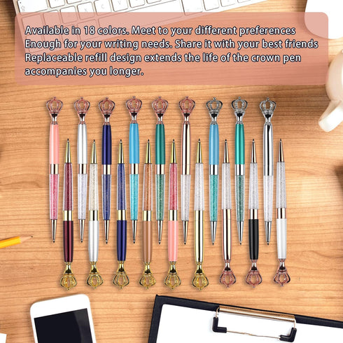 YOUMI 6Pcs Ballpoint Pen Set, Crown Crystal Metal Pens, Black Ink Glitter Diamond Pens for Office, School Stationery