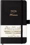 Pocket Planner 2026, Jan - Dec 2026, Weekly & Monthly Calendar, 6.3''×3.8'', Pen Loop, Back Pocket, Elastic Closure