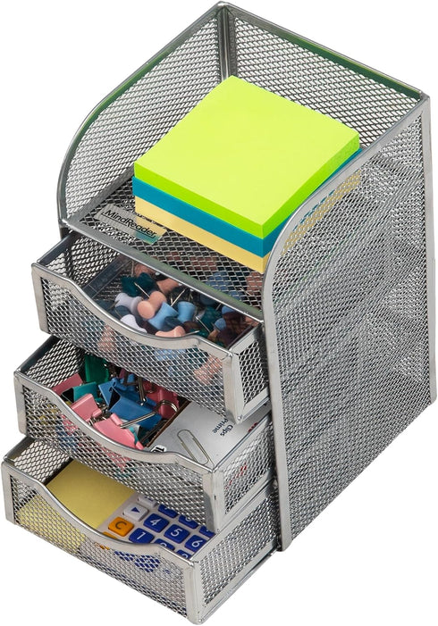 Mind Reader Desktop Accessory Storage, Metal Mesh Paper Binder Clip Basket for Workspace, Silver
