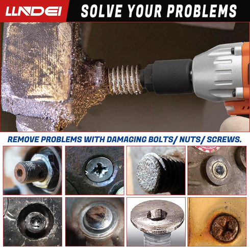 LLNDEI 10 Pieces Screw Extractor Set, Hex Head Easy Out Bolt Extractor, Multi-Spline Ez Out Stripped Fastener Tool