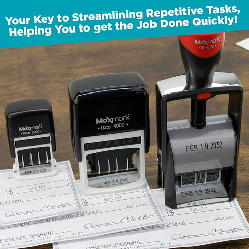 MaxMark Heavy Duty Date Stamp with Exclusive 12-Year Band, Large Date Size - Black Ink