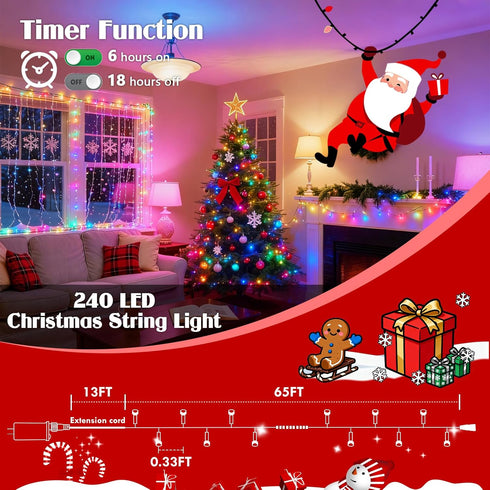 2025 88FT 240LED 4th New Smart Color Changing of July String Lights Outdoor App Control RGB LED String Lights