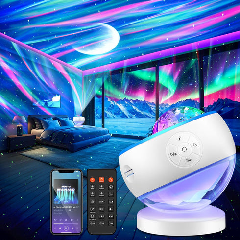 300+ 15 Northern Lights Projector Galaxy Projector with Light Effects Sound Machine, LED Star Projector Aurora Light