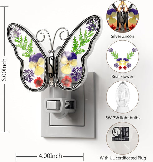 1-Pack 7W 3000K KY&BOSAM Butterfly Night Lights Plug into Wall Plug in Night Light Dusk to Dawn Warm White Bright Real
