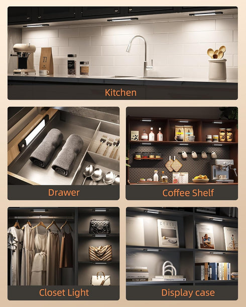 Closet 30 Dimmable, 3 Counter Wardrobe(3 Pack, EZVALO Under Cabinet Lighting, Wireless Lights, LED Rechargeable Motion