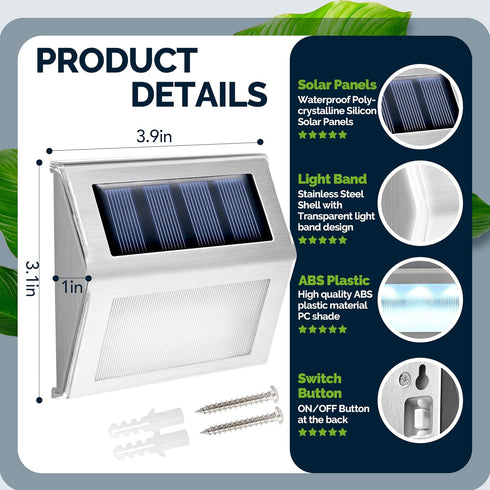 6 Pack Lights,3 GIGALUMI Solar Step LED Solar Stair Lights Outdoor LED Deck Lighting Stainless Steel Waterproof Led