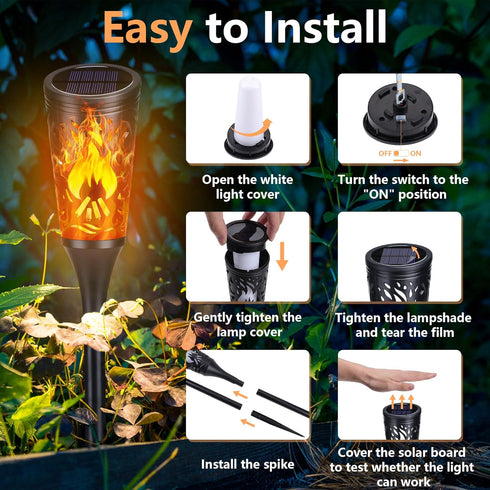 6 Pack IP65 Toodour Solar Lights Outdoor, Solar Torch Lights with Flickering Flame, Waterproof Yard Lights Landscape