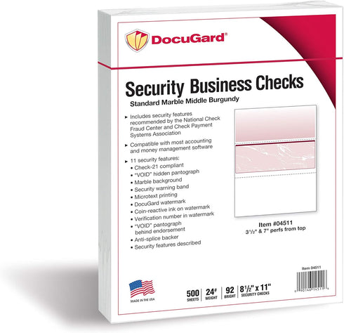 DocuGard Burgundy Marble Middle Check, 8.5 x 11 Inches, 24 lb, 500 Sheets, 1 Check Per Sheet