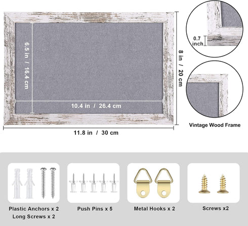 Gray Felt Bulletin Board, Decorative Hanging Bulletin Boards for Walls with White Rustic Wood Frame, Pin Board Vision Board for Office Home and School with Pins, Screws (2030,WH,1pc) by Aitakatta