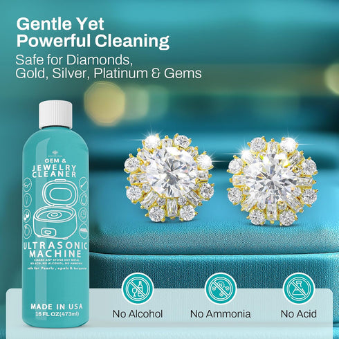 Instant Shine Cleaners (16 oz) Professional Ultrasonic Jewelry & Eyeglass Cleaner Solution - Removes Smudges