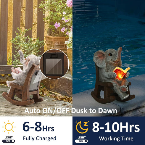 Elephant Decor Garden Statues - Lucky Miniature Solar Sculpture for Patio and Home Yard