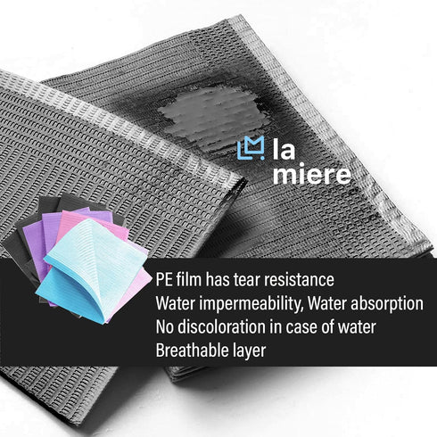 100P 13"x18" 3 LA MIERE Black Disposable Dental Bibs - Ply Waterproof Tattoo Bib Sheet, Medical Tray Cover and Nail