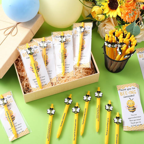 50 Sets (10 Qilery Bee Theme Pen Favor Bulk Thank You for Bee-ing Awesome Employee Volunteer Teacher Nurse Gifts