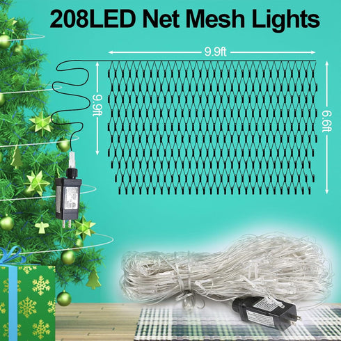 Decorations,9.9ft 6.6ft 208 Lights,IP44 8 Green Halloween Christmas Net Lights Outdoor x LED Indoor Twinkle Mesh Bush