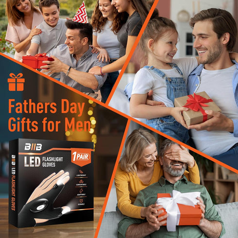 BIIB Gifts for Men, LED Flashlight Gloves, Unique Gadgets for Birthday, Fishing Gifts for Him