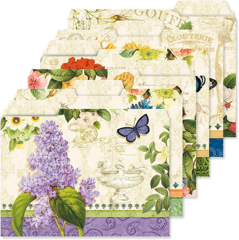 Grande Fleur File Folders, Set of 24 (6 Designs) with 1/3 Cut Staggered Tabs, Letter-Size Designed Folders