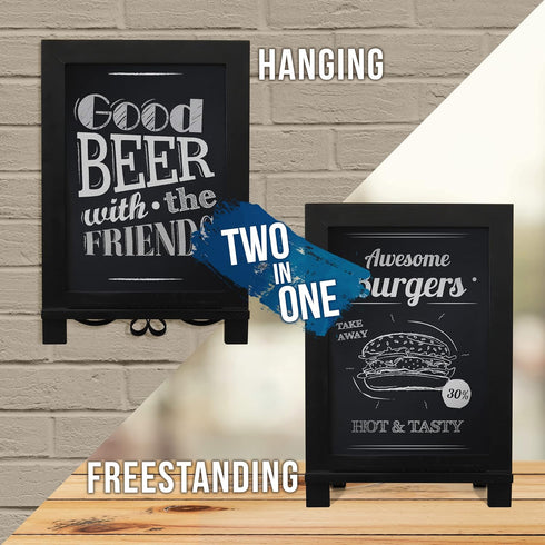 HBCY Creations Black Wooden Tabletop Chalkboard with Legs, Vintage Wedding Table Sign, Memo Board (9.5” x 14” Inches)