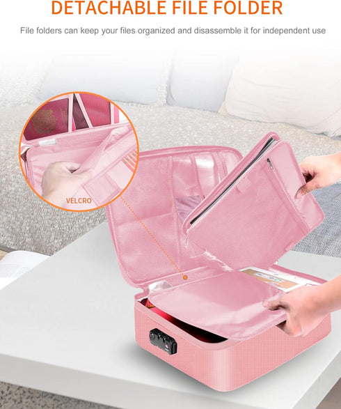Noiposi Document Organizer, 5200? Heat Insulated, Waterproof Fireproof Document Box for Important Files, Pink