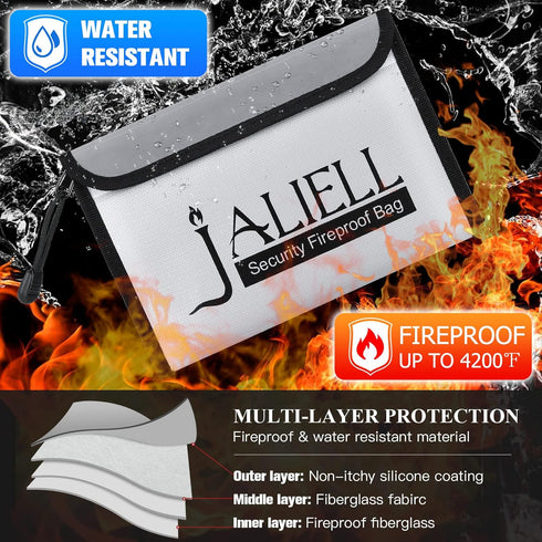 2 Pack (9.5x6.5''), Fireproof Money Bag Non-itchy Waterproof Fireproof Bag with Zipper, Small Fire Proof Money Bag