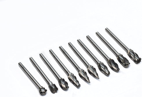 1/8 inch Carbide Burr Set - 10pcs Aluma Cut Rotary Burrs for Aluminum, 3mm Shank Fits Die Grinder Drill