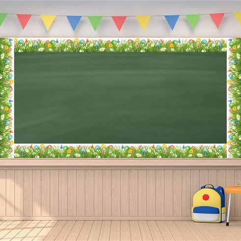 Easter Bulletin Board Border - Self-Adhesive Green Grass Bunny Flower Trim for Classroom Decor