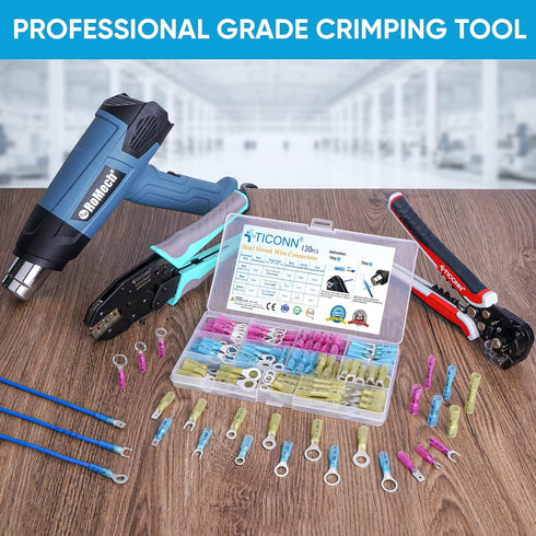 TICONN 500Pcs Heat Shrink Wire Connectors, Waterproof Automotive Marine Electrical Terminals Kit, Crimp Connector