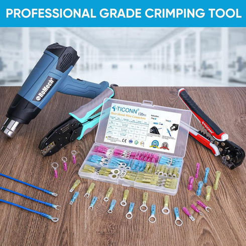 TICONN 160Pcs Heat Shrink Wire Connectors, Waterproof Automotive Marine Electrical Terminals Crimp Connector Assortment