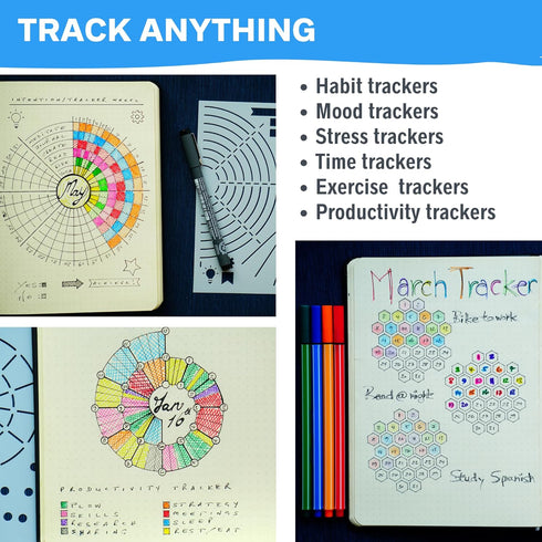 Ultimate Productivity Stencils & Stickers by Sunny Streak - x20 Sheets Planner Stickers, x6 Stencils, Goals
