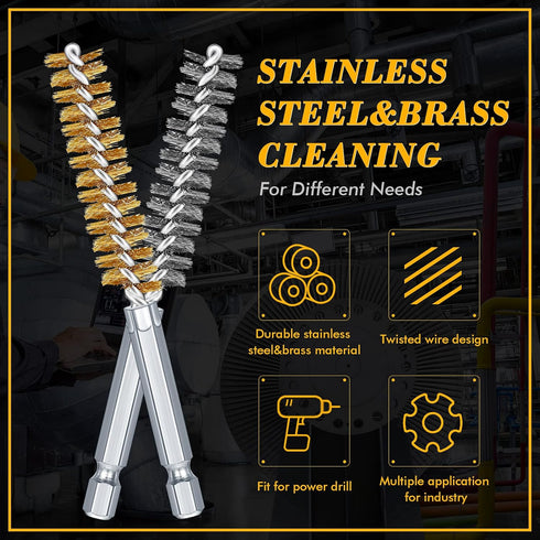 12 Pieces Stainless Steel Wire Bore Brush Set for Drill, Wire Cleaning Brush Set for Power Drill Impact Driver