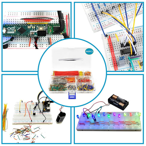 560Pcs Breadboard and Jumper Wire Kit, PCB Circuit Board Assortment with Tweezers, Alligator Clip Test Leads