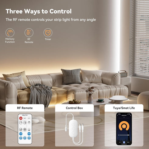PAUTIX 2-Way Dimmer Google,14-Key 12-24V 3528/2835/5050/COB RF WiFi Smart Remote for Single Color LED Strip Lights,Work