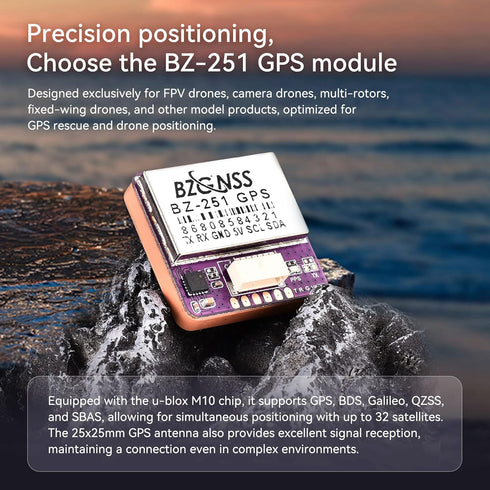 SPEEDY BEE BZ-251 M10 F405 F722 BZGNSS FPV GPS Module - Dual Protocol Drone GPS for RC FPV Drone Racing Fixed-Wing