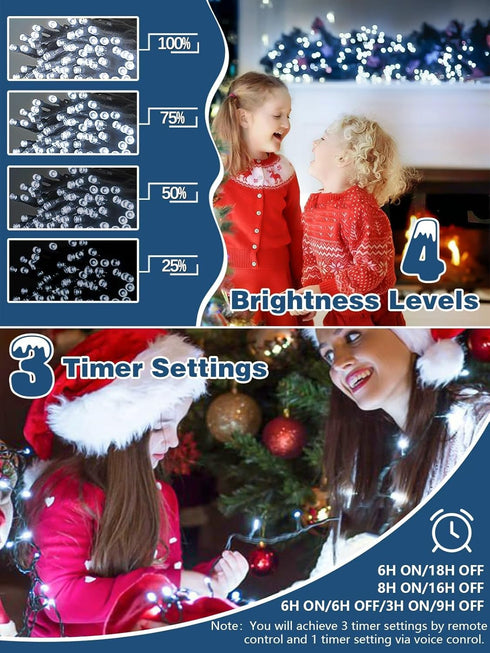 165 500 12 3 Dimmable Voice Controlled Christmas Lights with Remote, FT LED String Lights Indoor Outdoor with Modes