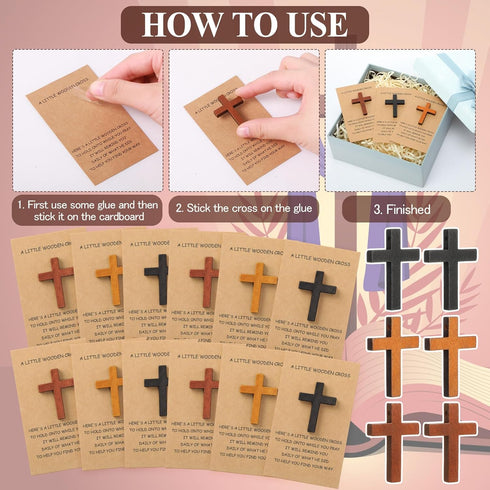 Colingmill 360 Sets 3 Pocket Hug Token Bulk | Pocket Crosses in Bulk Mini Wooden Cross Gifts with Hug Greeting Cards |